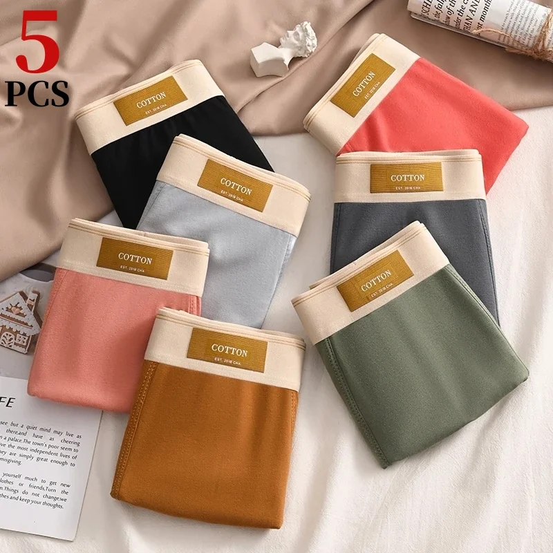 5Pcs/Men's Shorts Pure Cotton Comfortable Men's Sexy Underwear Antibacterial Breathable Men's Underwear Plus Size Underwear Gift