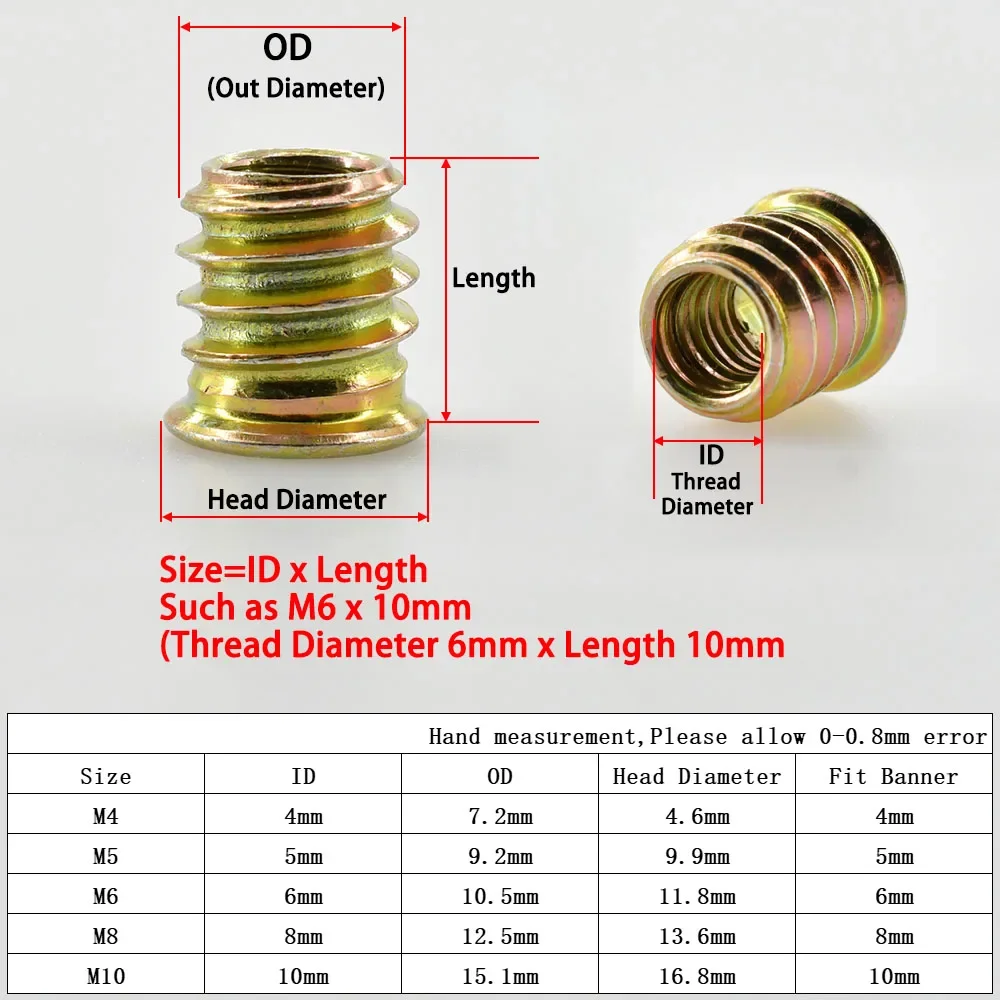M4 M5 M6 M8 M10 Furniture Nut Zinc Alloy Hex Drive Insert Nuts T-Type Woodworking Wood Insertnut Table Desk Chair Bed Nutsert