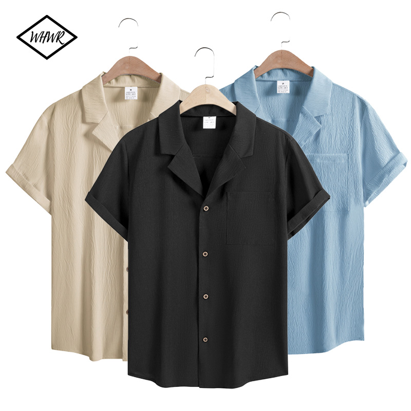 Nuevas camisetas de manga corta para hombre, moda de verano, transpirables, holgadas, básica juvenil, Top de algodón con bolsillo, camisas con cuello levantado de Color sólido