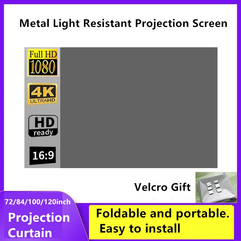 XIAOHUI Simple Projector Outdoor Polyester Soft Curtain 72/84/100/120 inch Portable HD 4K Movie Projection Screen  Soft Screen