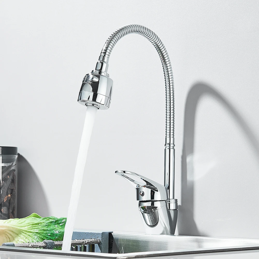 Grifo para fregadero de cocina universal 360 ° Grifo de agua fría y caliente Flexible giratorio, grifo mezclador de pulverización ajustable montado en cubierta para uso doméstico