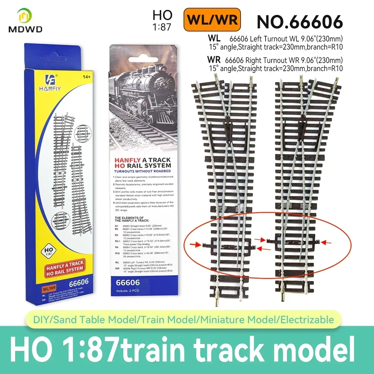 Ho Scale 1/87 รถไฟรุ่นรถไฟขับเคลื่อนนิกเกิลเงินแคบโค้ง Turnout Track รุ่น