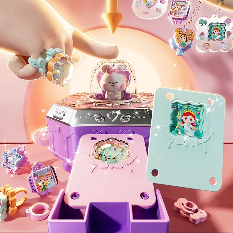 สาว DIY ทําแหวนอัญมณี Magical ชุดของเล่นสําหรับเด็กอุปกรณ์ลูกปัด Handmade เจ้าหญิงพวงกุญแจจี้ของเล่นวันเกิด Xmas ของขวัญ