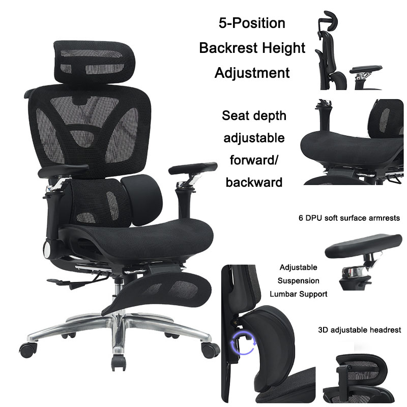 Ergonomic Office Chair Mesh Seat Adjustable Headrest Commercial Chair Footrests Support Comfortable Lumbar Chaise Ergonomique