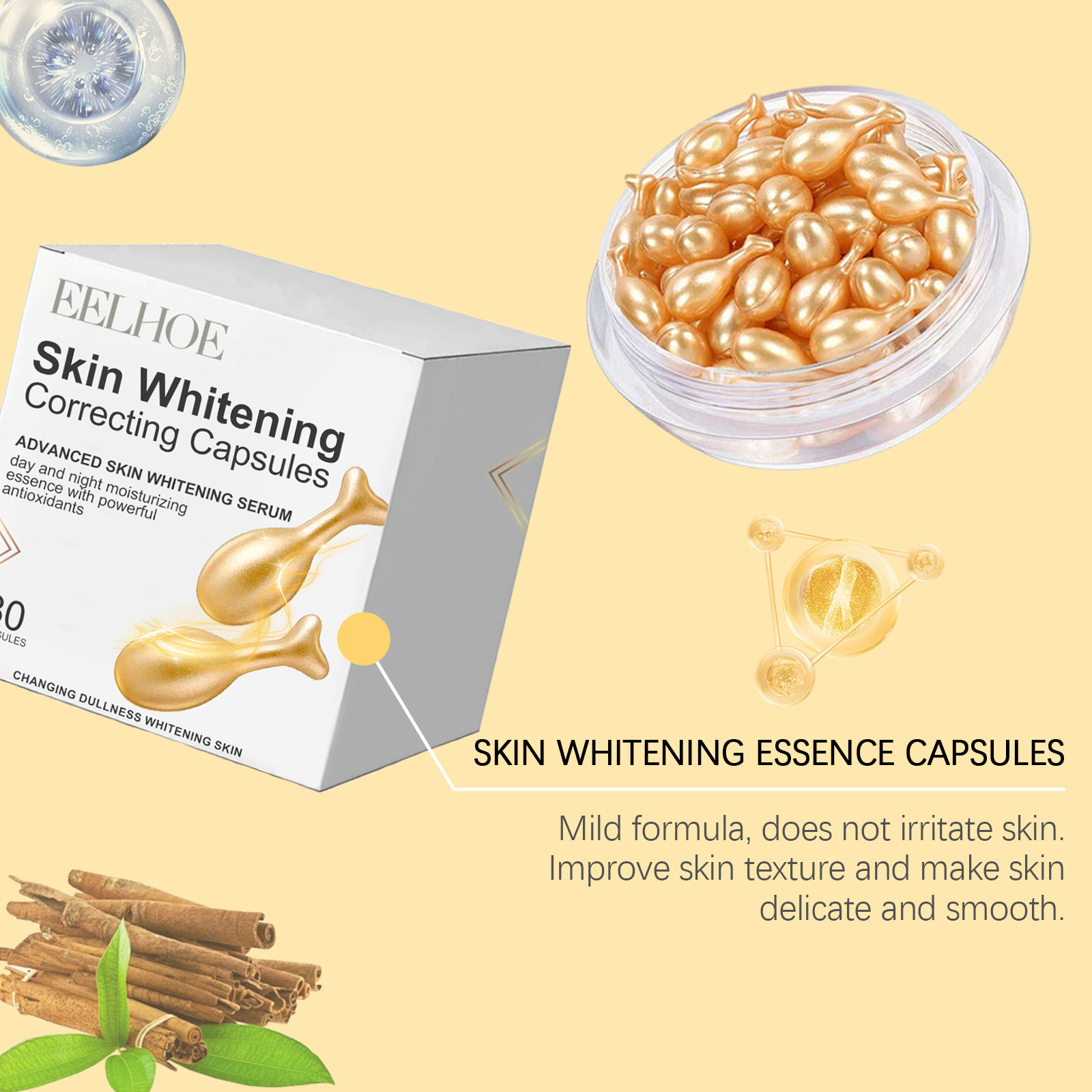 Cápsulas de vitamina E que iluminan la piel, blanqueador, piel opaca, Corrector de pigmento Anti oscuro en S, cápsulas de suero suave para la piel rejuvenecida