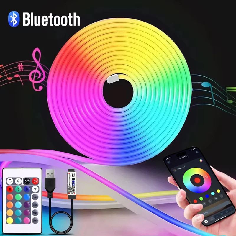 Tira de neón LED USB RGB que cambia de color con control remoto, decoración multiusos para el hogar, perfecta para Halloween y Navidad