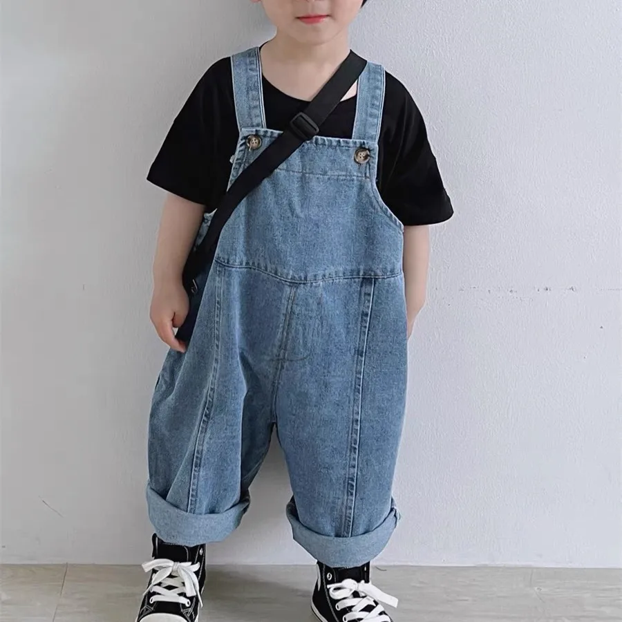 2025 otoño nuevos niños monos sueltos bebés niños niñas casual Jean mono prendas de vestir sólidas tela 1-7Y niños pantalones con pechera de alta calidad