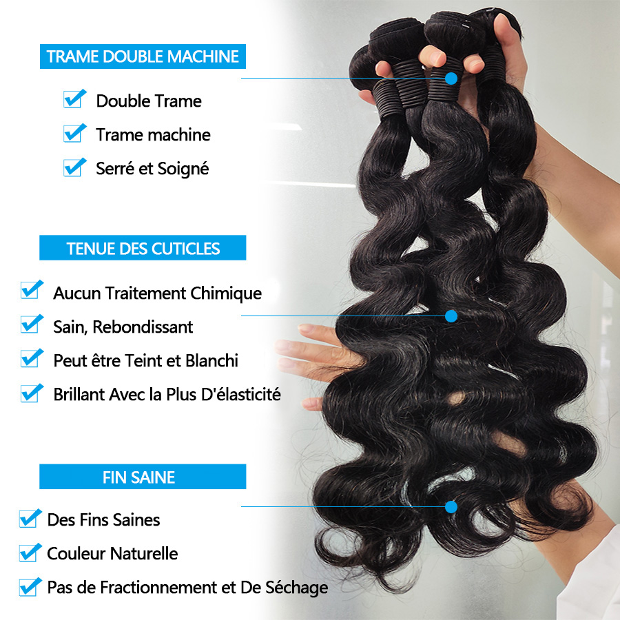20 22 24 Tissage Cheveux Humains Body Wave Bundles Human Hair 12A Bouclé Meche Tissage Humain Hair YOCYTU 1/3/4 PCS Tissage Lot Brésilien Cheveux Naturels Humains Femme 100% Raw Hair Bundles Livraison 3 Jours France