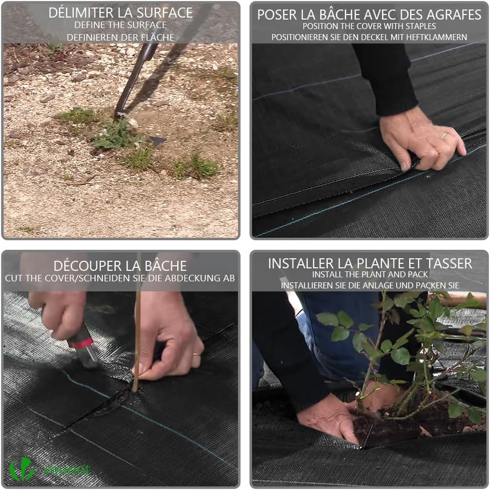 Malla Antihierbas, Tela Geotextil para Control de Maleza, 1 m x 50 m, 100 g/m2, Resistente a la Rotura y Estabilizada con