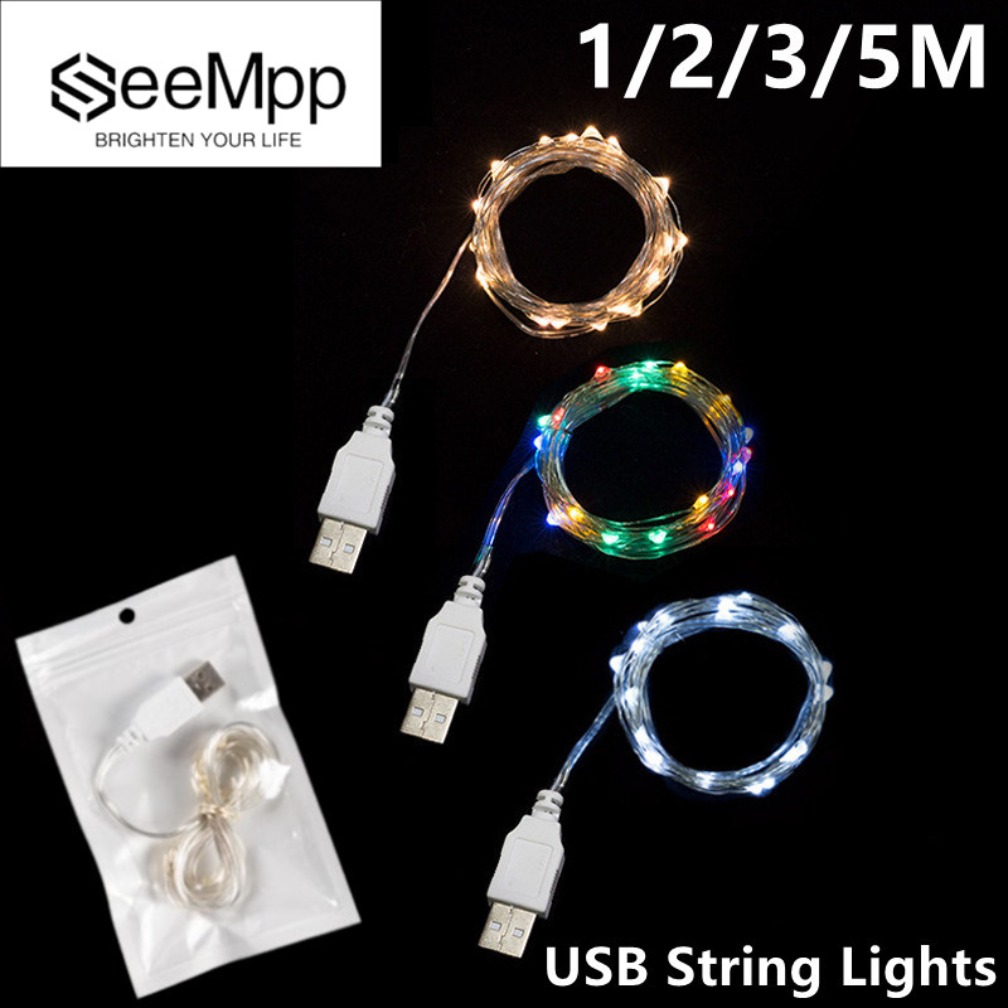 Guirnalda de luces LED USB de 1/2/3/5M, guirnalda de alambre plateado, luces de hadas impermeables para decoración de fiesta navideña, boda y Navidad