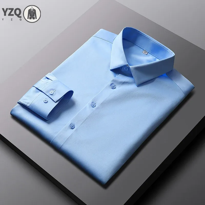 Camisa de color sólido de manga larga informal y de moda para hombre Top de negocios sin planchar y resistente a las arrugas