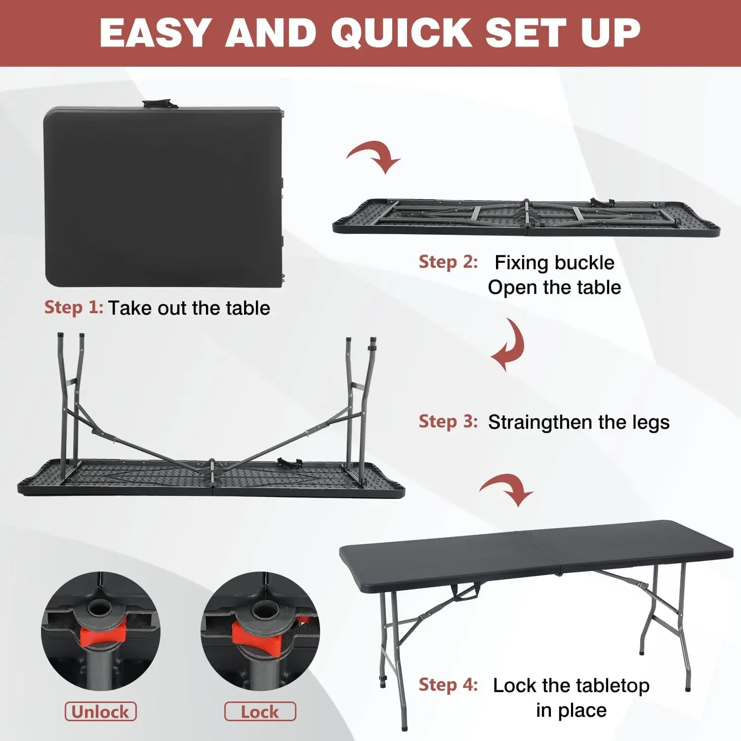Folding Half Portable Foldable Table for Parties Backyard Events