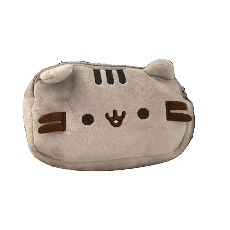 1PC 애니메이션 뚱뚱한 회색 고양이 봉제 인형 연필 가방 (학생 및 어린이용) 고양이 모양 필통 대용량 연필 케이스