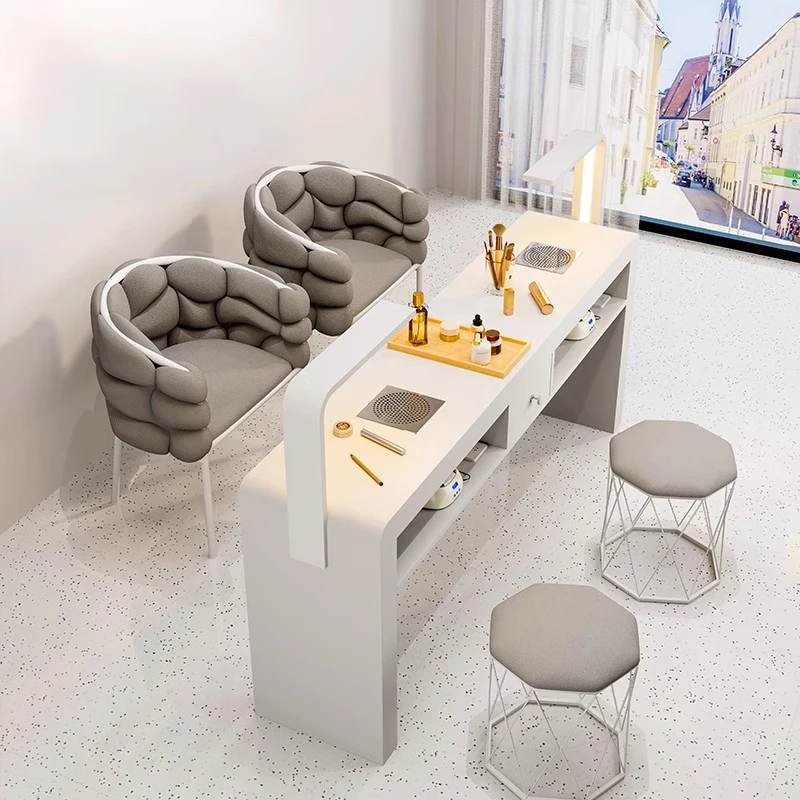 ครีมโต๊ะเล็บฝรั่งเศสพร้อมโคมไฟ Glamour Design โต๊ะเล็บยุโรปโมเดิร์น Mesa De Manicurista Beauty Salon เฟอร์นิเจอร์