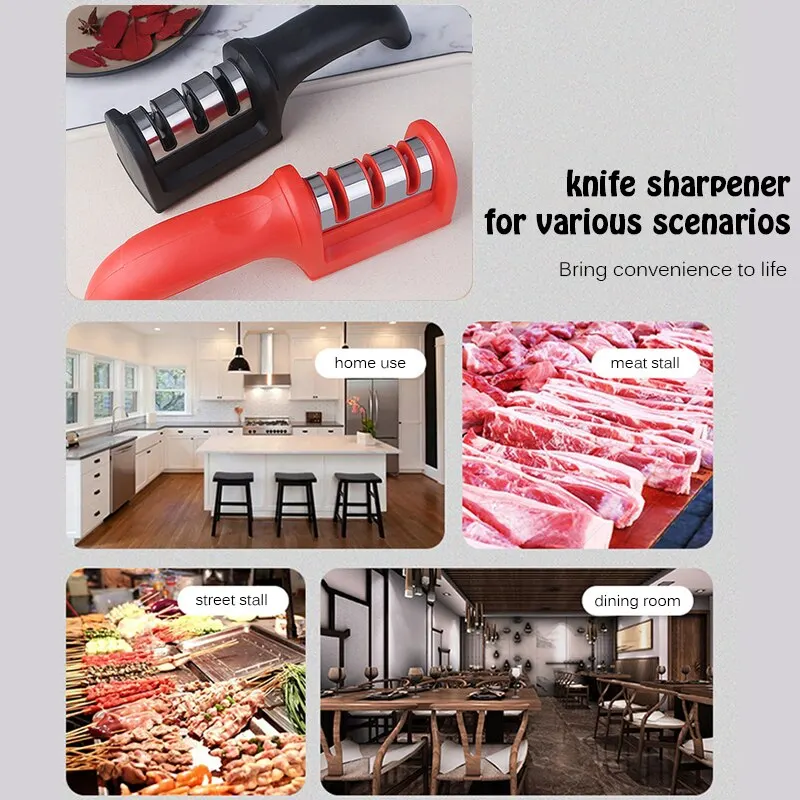 ห้องครัว 3 ส่วนมีด Sharpener ในครัวเรือน Multi-Functional Hand-Held สามอเนกประสงค์สีดํา Sharpening Stone