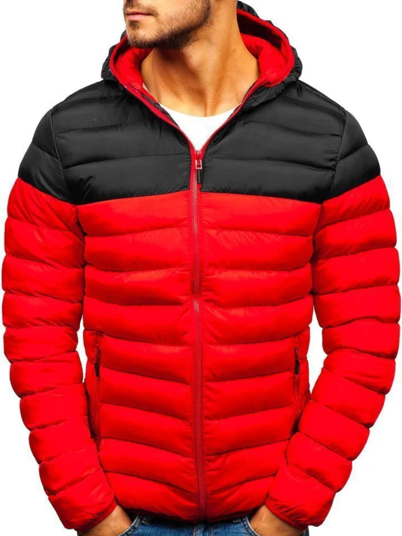 Chaqueta de invierno para hombre, sudaderas con capucha, abrigo, Parkas informales, chaquetas de invierno para hombre con retazos de dos colores