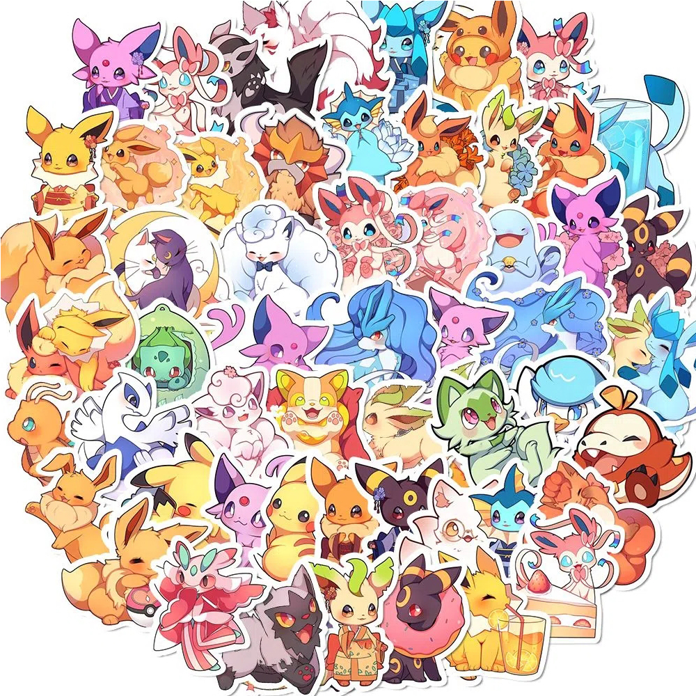 10/30/50pcs 귀여운 포켓몬 애니메이션 스티커 Kawaii Pikachu Eevee 낙서 스티커 DIY 전화 물병 노트북 만화 데칼 장난감