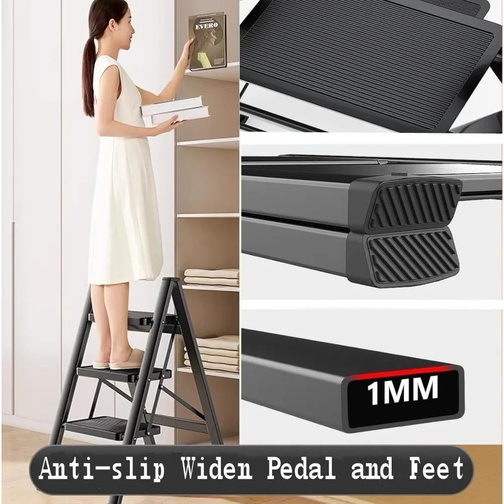 5 Step Folding Portable Step Ladder with Anti-Slip Wide Pedal Aluminum Stepladder Lightweight Step Stool for Office