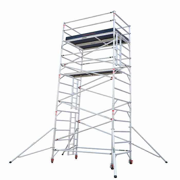 Plataforma de 4,5 m, barandilla de 5,5 m, torre de andamio de aluminio de doble ancho a la venta