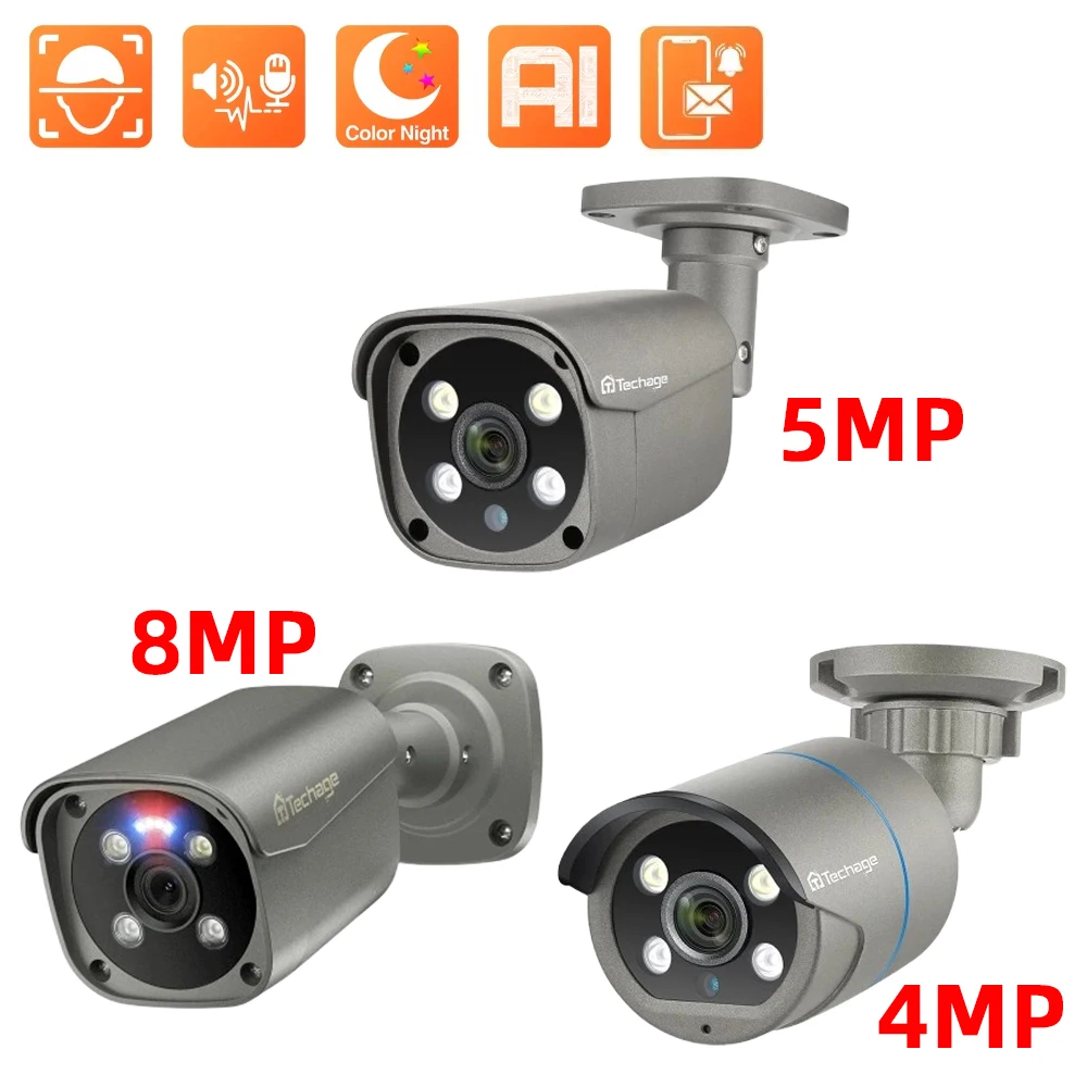 8MP 5MP H.265 4K POE IP камера 2-сторонняя аудио система обнаружения людей металлическая охранная камера для системы видеонаблюд