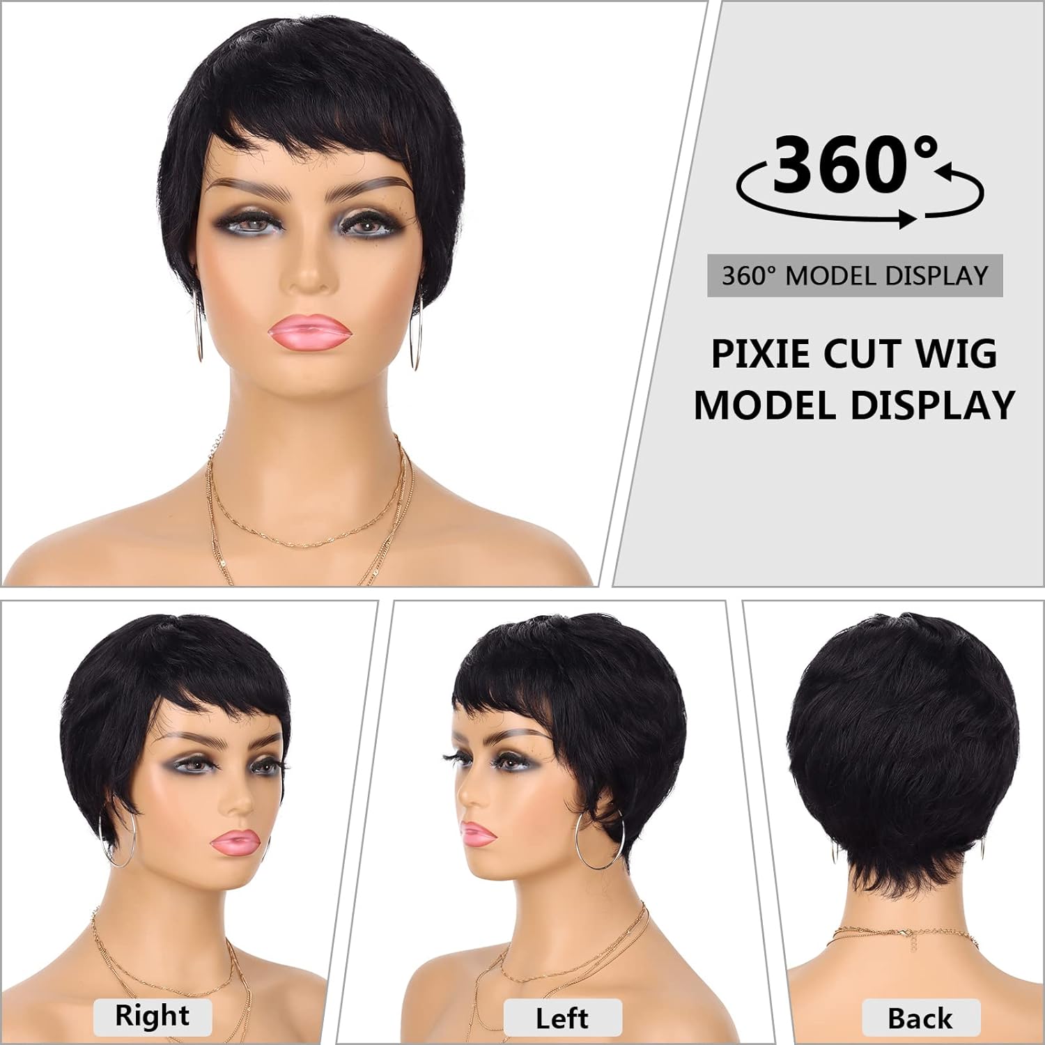 Pixie ตัดวิกผมผมมนุษย์สําหรับผู้หญิงสีดําสั้น Pixie ตัดวิกผมเครื่องทําวิกผมบราซิล Virgin Wigs สําหรับผู้หญิงหญิง