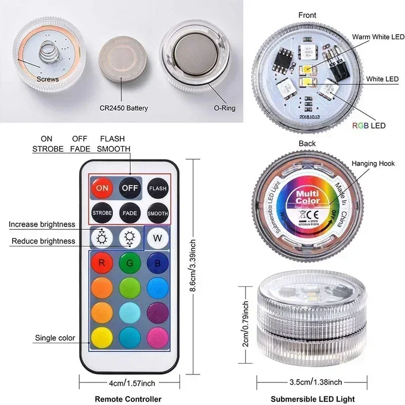 LED ภายในรถ Ambient Light รีโมทคอนโทรลตกแต่งหลังคาอัตโนมัติเท้าบรรยากาศโคมไฟไฟท้ายจักรยานไร้สายกาว