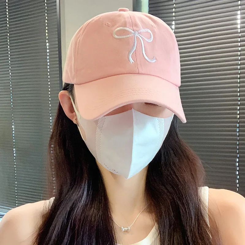 여성을위한 달콤한 Bowknot 자수 야구 모자 솔리드 컬러 한국 소녀 정점 모자 야외 부드러운 코튼 스냅 백 썬 바이저 모자