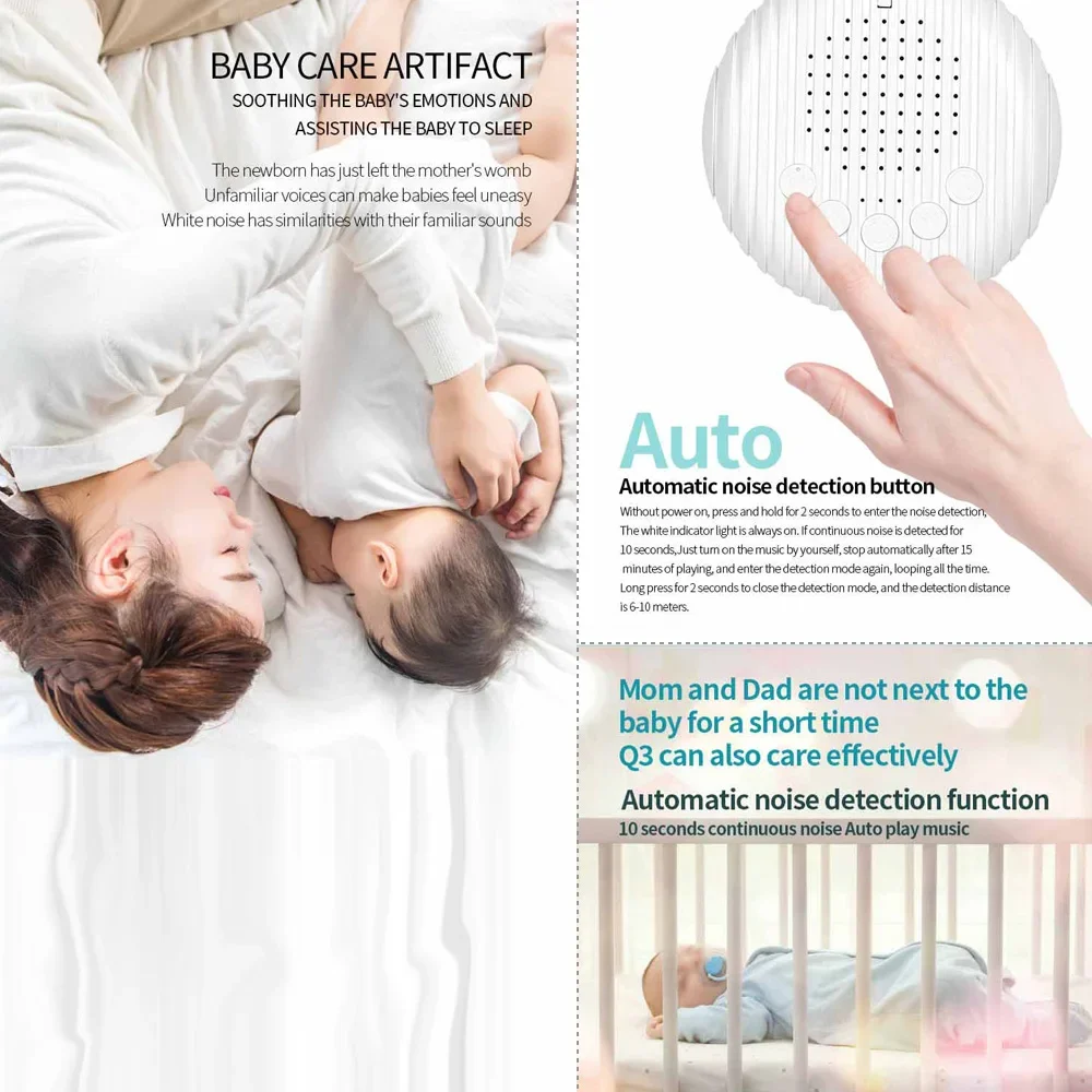 Nouveau haut-parleur à bruit blanc, Machine de sommeil Portable pour bébé, 10 sons apaisants, Volume réglable, batterie Rechargeable intégrée et USB