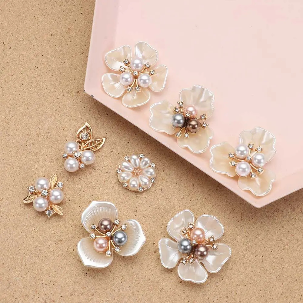 10 pçs pérola flor strass botões espumante cristal grampos de cabelo decoração roupas acessórios de costura