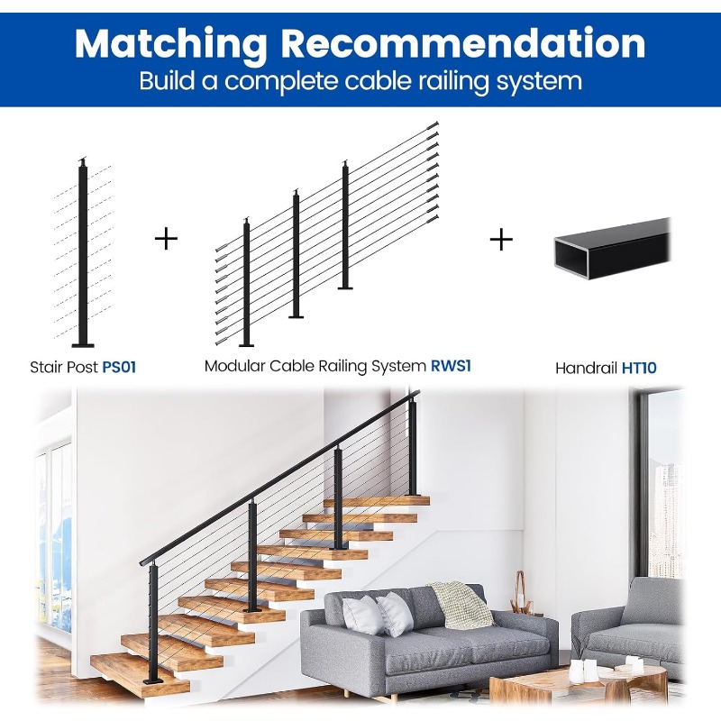 Black Stair Cable Railing Post  Degrees Stair Surface Mount T304 Stainless Steel Cable Railing System Kit Indoor Outdoor