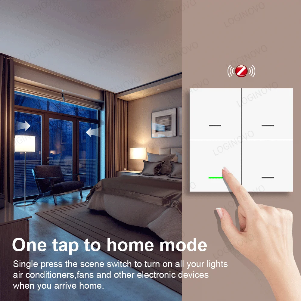 Zigbee สมาร์ทฉากปุ่มสวิทช์ 4 Gang ไร้สายสวิทช์ปุ่มกด Controller Smart Home Automation สถานการณ์สวิทช์