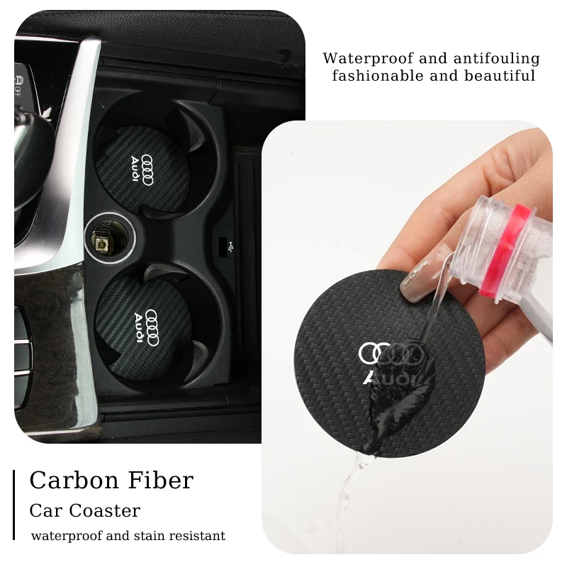 Tapete para taza de agua de coche, soporte para botella de fibra de carbono, antideslizante, para Audi A1, A3, A4, A5, A6, A7, A8, Q2, Q3, Q5, Q7, Q8, Quattro S7, S8, S3, S4, 2 uds.