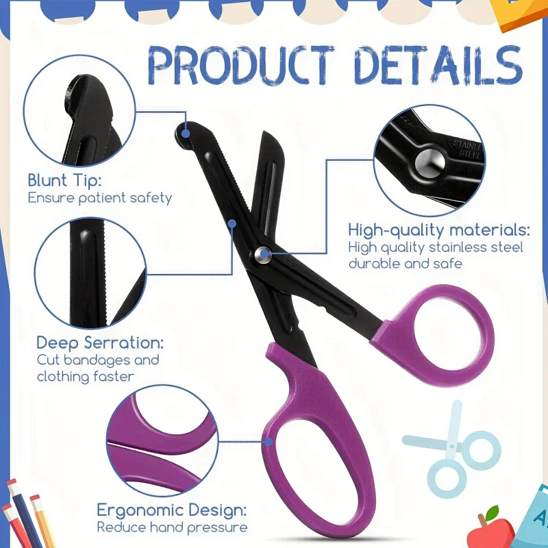 1 Pc Trauma Scissors with 1 Cute Nurse Element Retractable Badge Reel, Bandage Scissors for Nurses,Safety Scissors