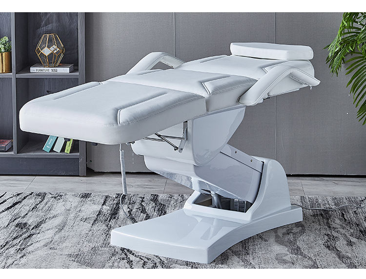 Ivory White PU Leather 3-Motor Electric Beauty Tattoo Massage Bed Electric Multi-Functional Standing Multifunctional