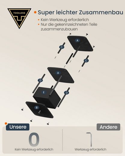 VASAGLE Beistelltisch (1 Tisch), Nachttisch, mit 3 Ablagen, Stoffkorb, 30 x 34 x 58 cm