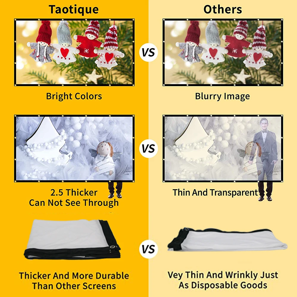 60 84 100 120in HD 프로젝터 스크린 16:9 접이식 벽걸이형 홈 시네마 극장 영화 홈 야외 사무실