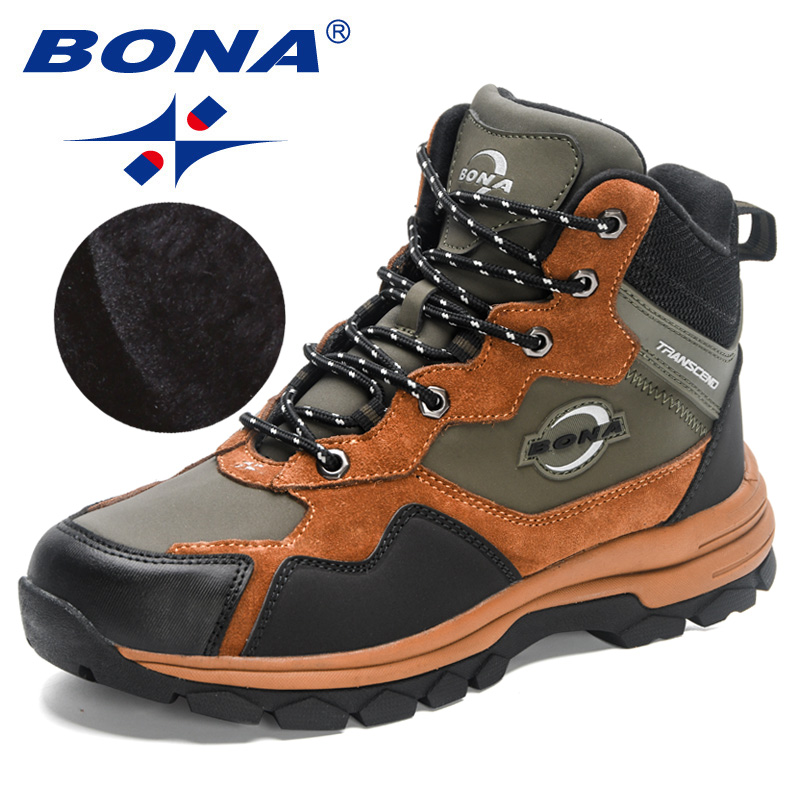 BONA nouveaux créateurs homme peluche bottes de neige chaudes daim haute qualité chaussures de randonnée hommes hiver en plein air Trekking bottes de montagne
