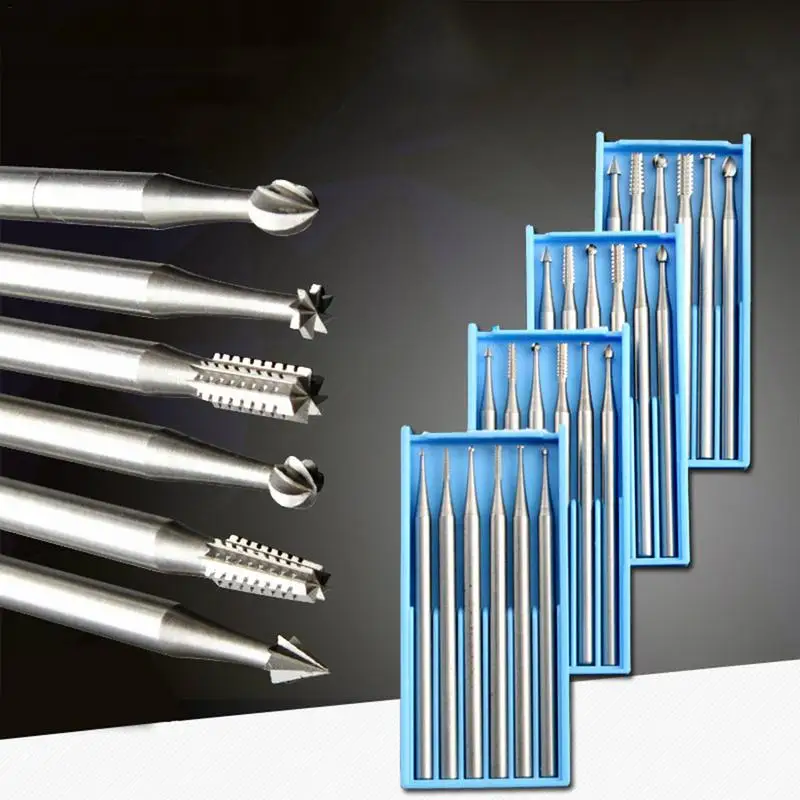 6 Chiếc Microcarving Dao 2.35Mm Đường Kính Burs Thép Vonfram Khắc Cắt Olive Core Khắc Cắt Khắc Máy Bộ