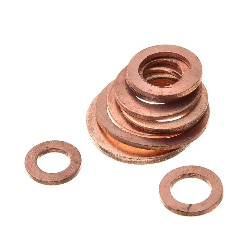 100 piezas de arandelas, arandelas, tuercas y pernos de cobre, con caja M4/M5/M6/M8/M10/M12/M14 Kit de combinación de sellos para tapones de cárter de aceite