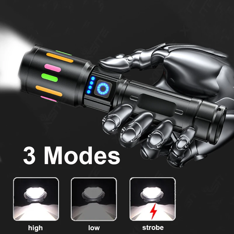 Linternas Led de alta potencia con Zoom de tiro largo, linterna superbrillante, recargable por USB, luz de antorcha muy fuerte para acampar