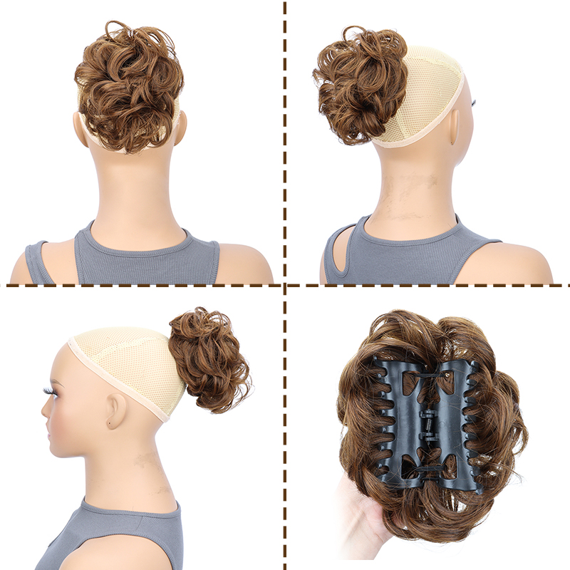 Chignon synthétique en désordre pour femmes, Extension capillaire courte, bouclée, ondulée, noire, Blonde, postiche pour femmes