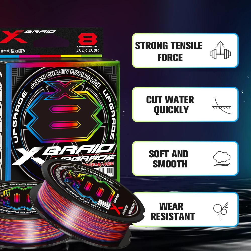 Japón Original Xbraid Upgrade X8 multicolor 2024 NUEVO High Stength Multifilament Line Pesca 1000M/500M/300M Super Smooth Agua salada Línea de pesca Resistente a la abrasión Línea trenzadas pesca carpfishing
