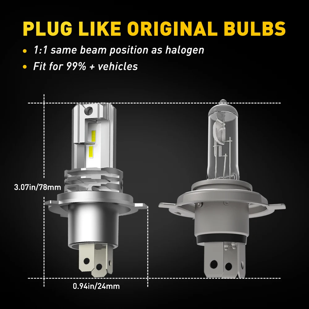 AUXITO 1/2X H4 9003 LED Đèn Pha Bóng Đèn CSP Quạt Không Cánh Với Xi Nhan Canbus Cao Thấp Tia Cho Xe Audi Honda H4 LED đèn Pha LED Cho Xe Ô Tô Xe Máy