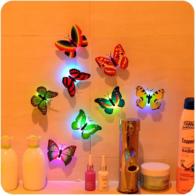 Ranpo Hot Butterfly Night Light Kreatywne Zabawne Kolorowe Świecące Światło Motylkowe Przyklejane Diy LED Domowe Dekoracyjne Lampy Ścienne