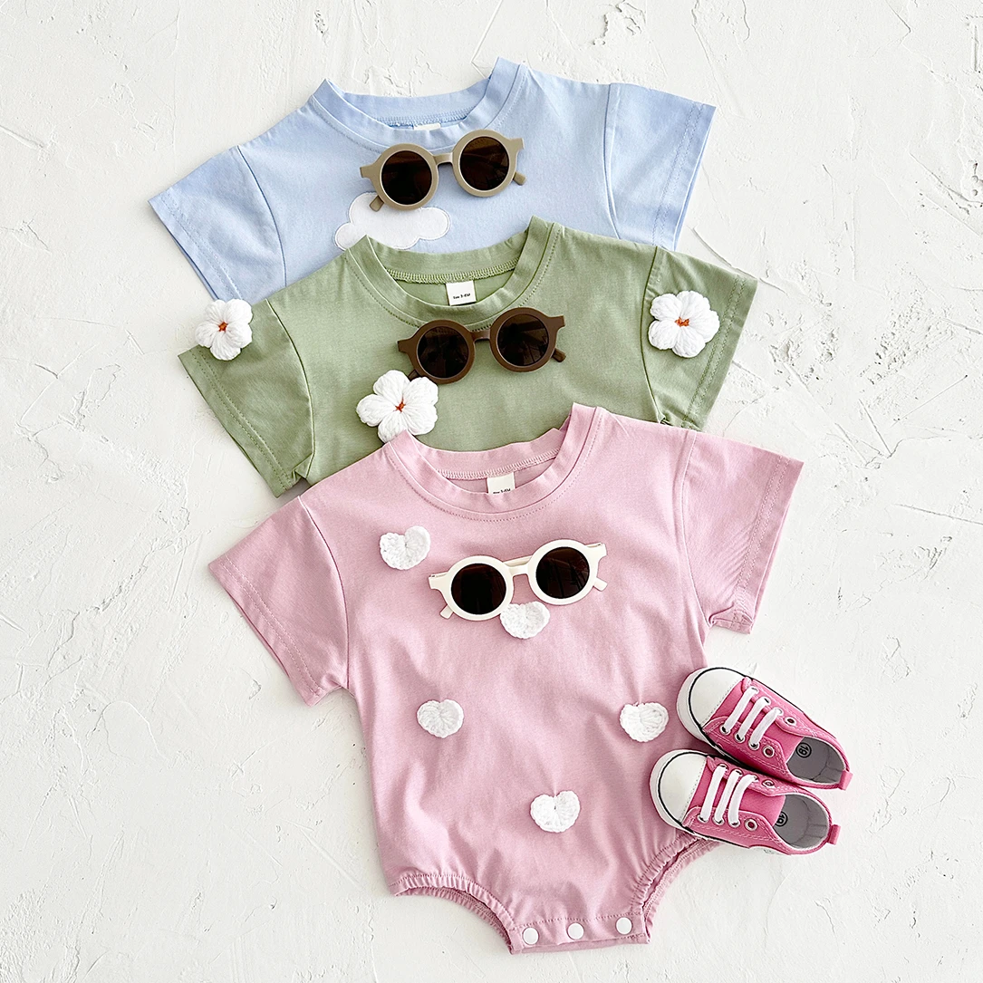 Mono de verano para niña recién nacida, Pelele de manga corta, mono triangular para bebé, ropa con patrón de nubes de amor, Niño de dibujos animados Infantil de 0 a 18 meses