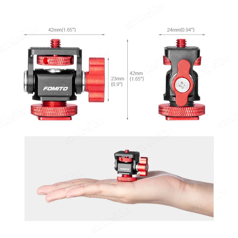 Mini Monitor Mount Holder Tripod Head with Cold Shoe Mount Adapter Swivel and Tilt Adjustable for Flash Microphone Fill Light