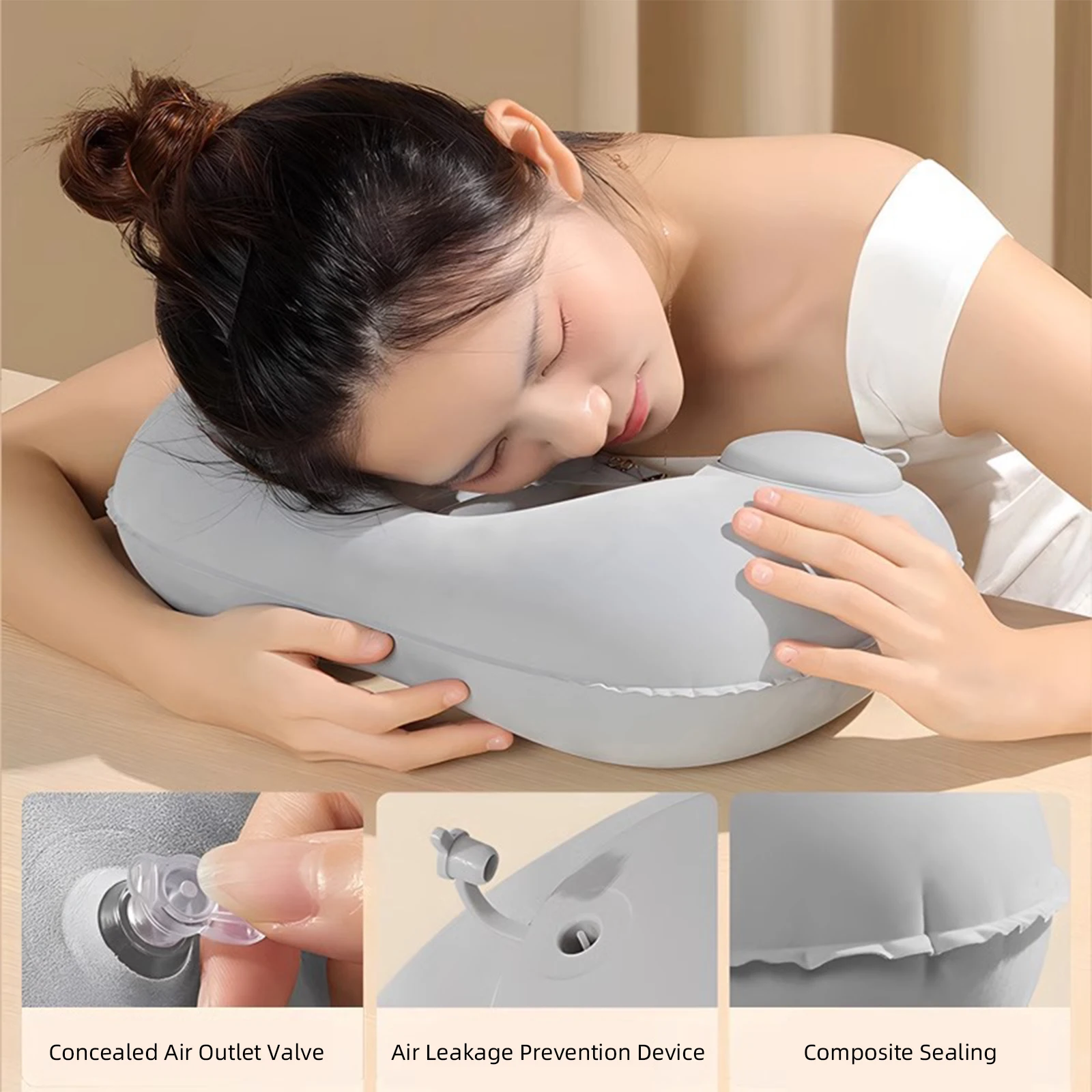 Almohada de viaje inflable en forma de U, cojín de soporte de aire portátil para el cuello, cómoda prensa para dormir para inflar, almohada para el cuello