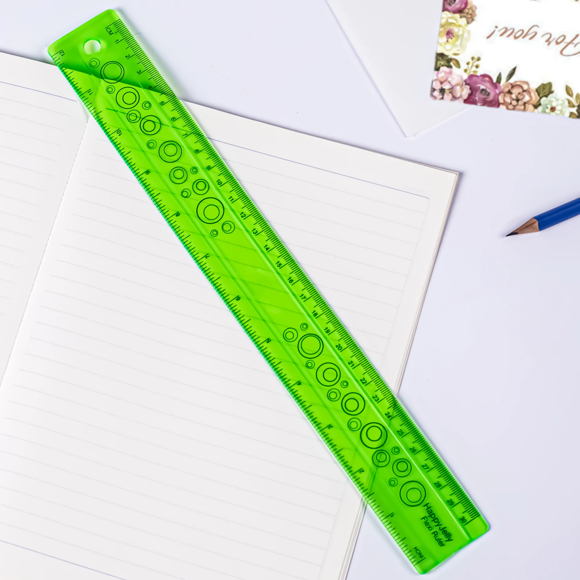 柔軟なプラスチック製ストレート定規、学生用文房具、学校および事務用品、描画アクセサリー、緑、紫、15 cm、30cm