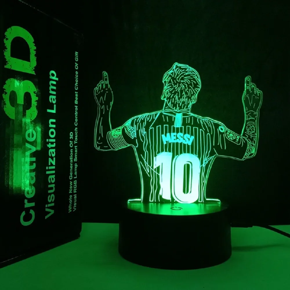 Luz noturna ilusão 3D Messi 7 cores / 16 cores gradientes interruptor de toque LED lâmpada de mesa com luz noturna (branco crackle)