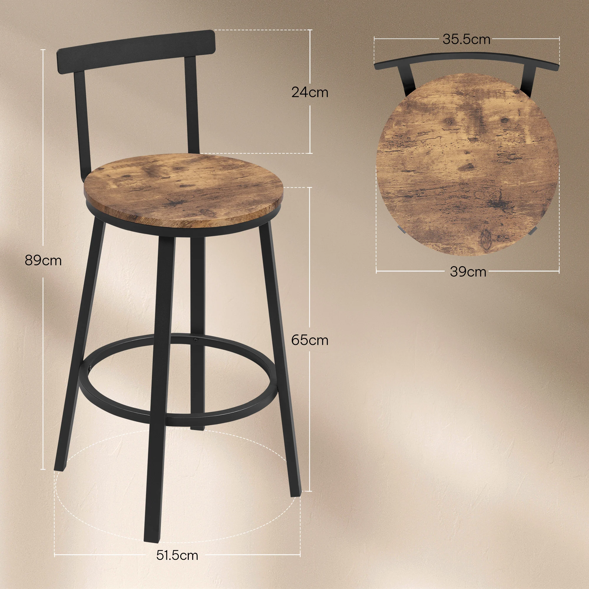 2er-Set Küchenhocker, Barhocker mit stabilem Stahlrahmen, Thekenhocker im Industriestil für das Esszimmer in der Kücheninsel